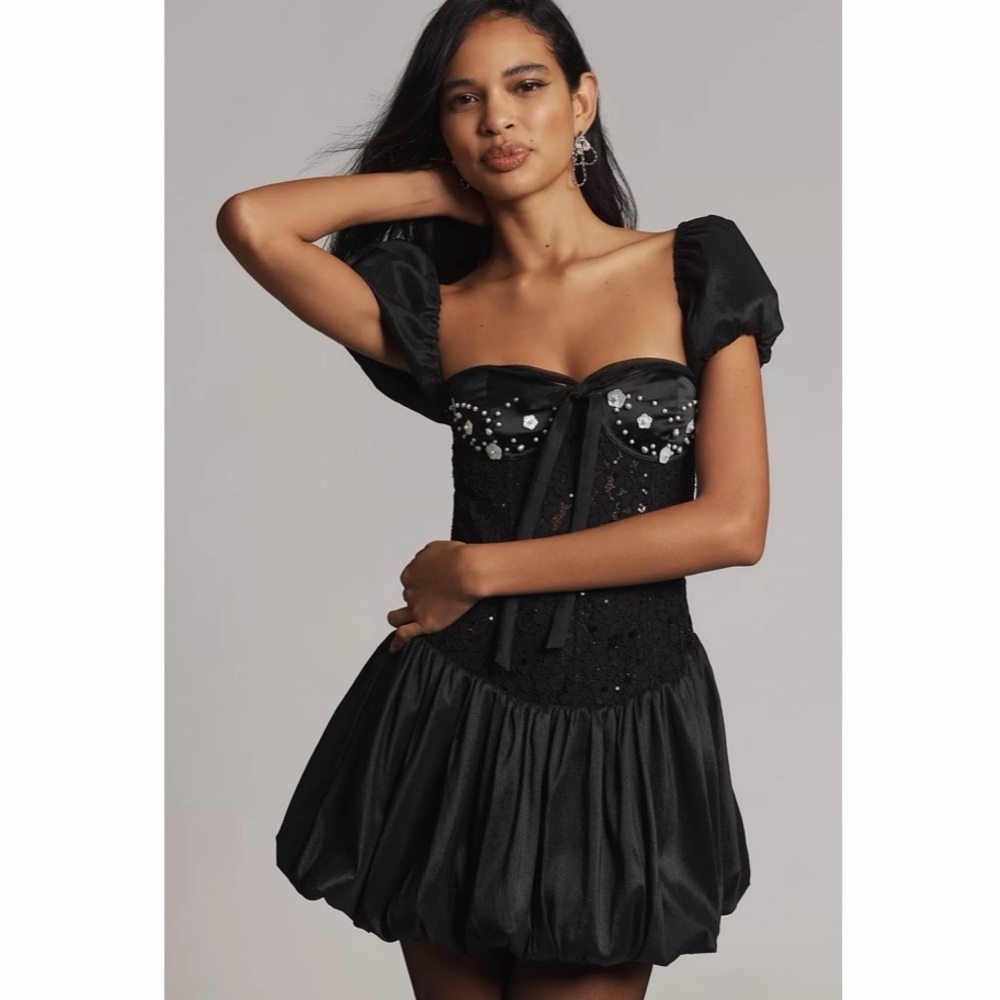 NWT For Love & Lemons Mckenna Bubble Hem Mini Dress